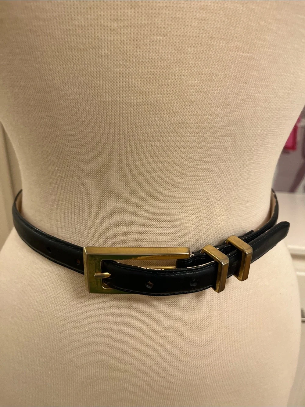 Cipriani Black Leather Belt with Gold Buckle and Double Loops
